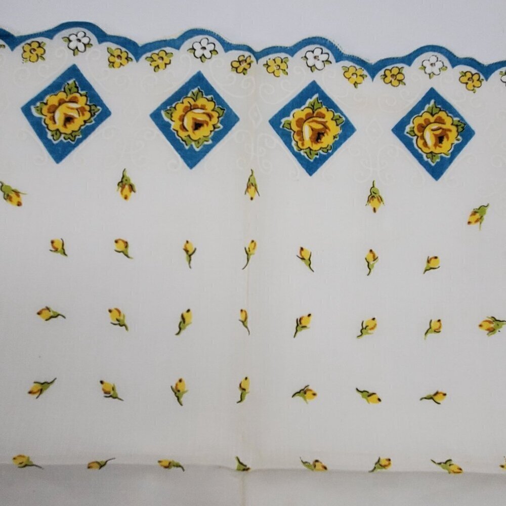 VTG Floral Yellow Rose Handkerchief Hand Rolled Scalloped Edge Womans Hankie - Picture 10 of 10